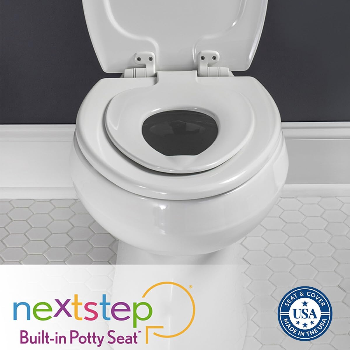 Mayfair NextStep Slow-Close Toilet Seat with Built-In Toddler Potty Training Seat, Removable, White, Round