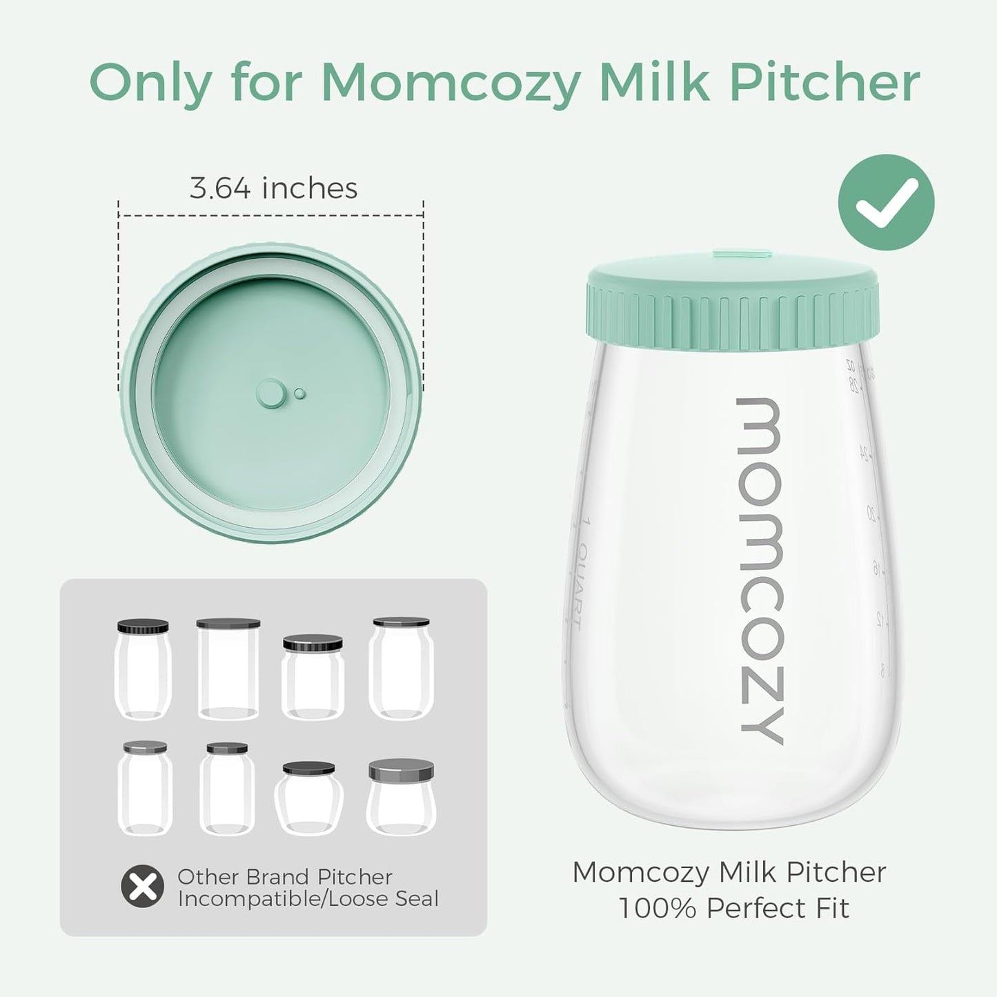 Momcozy Breast Milk Pitcher, Resistant to Heat and Cold Abrupt Temp Swings, No Leak Glass Breast Milk Fridge Storage Container with Wide Mouth, Fast Baby Formula Maker, Green