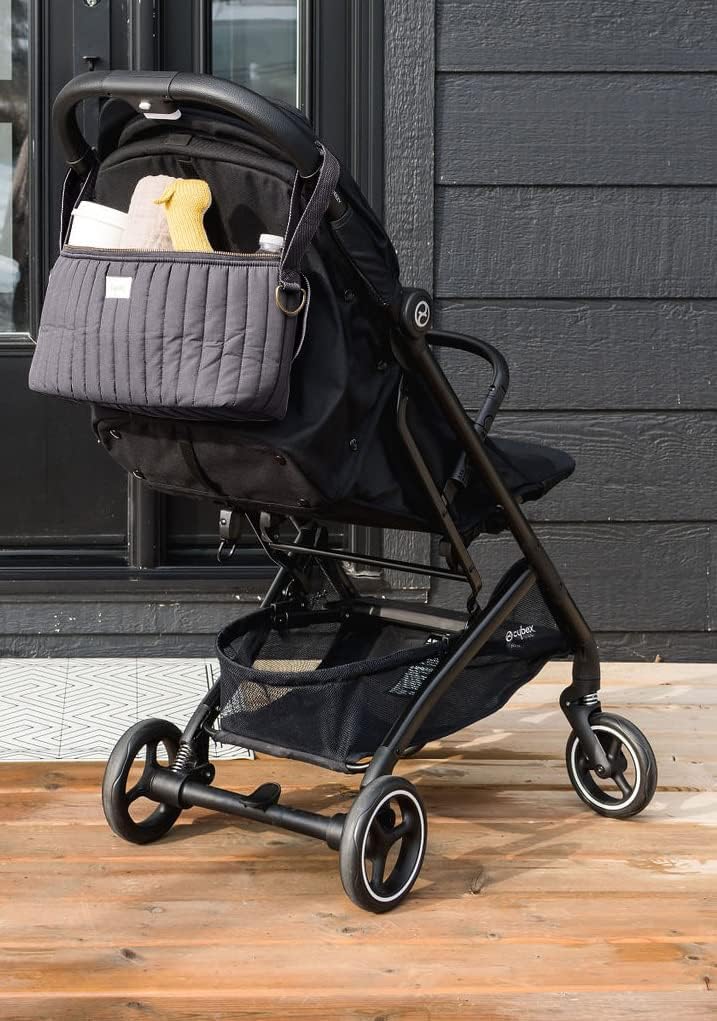 3 Sprouts Universal Quilted Stroller Organizer with Cup Holder and Zip Top - Durable Caddy Accessory with Storage - Shoulder Strap Converts Organizer to Small Diaper Bag - Gray