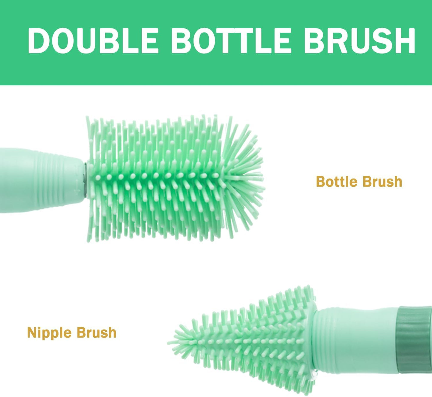 Travel Bottle Brush, 6-in-1 Portable Travel Bottle Cleaner Kit with Small Bottle Brush Built in Drying Rack, Nipple Brush, Straw Brush, Soap Dispenser, for Baby Bottles Under 8 OZ, BPA-Free(Yellow)