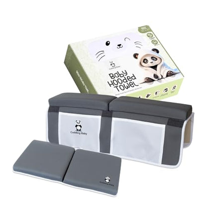 Gray Bath Kneeler & Elbow Rest Pad Set with Baby Bath Towel, Hooded, Cat