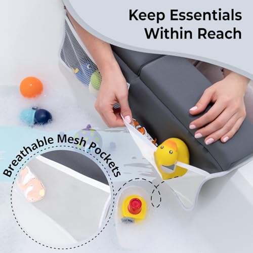 Gray Bath Kneeler & Elbow Rest Pad Set with Baby Bath Towel, Hooded, Cat