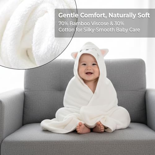 Gray Bath Kneeler & Elbow Rest Pad Set with Baby Bath Towel, Hooded, Cat