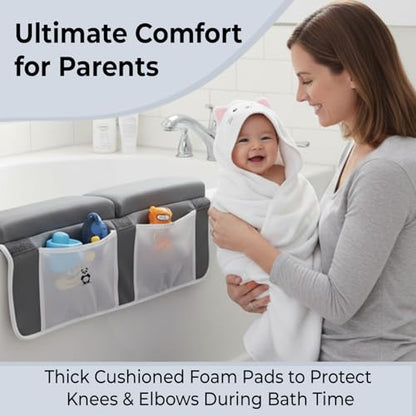 Gray Bath Kneeler & Elbow Rest Pad Set with Baby Bath Towel, Hooded, Cat