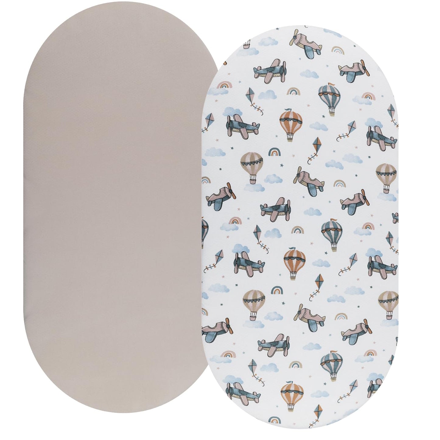 Bassinet Sheet Set 2 Pack Snug Fitted Bedside Sleeper Bassinet Sheets, Stretchy Ultra Soft, Unisex Boy Girl, Light Blue & Dinosaur