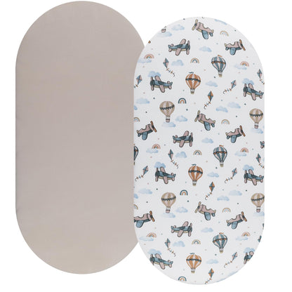 Bassinet Sheet Set 2 Pack Snug Fitted Bedside Sleeper Bassinet Sheets, Stretchy Ultra Soft, Unisex Boy Girl, Light Blue & Dinosaur