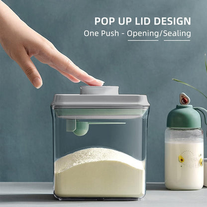 1700ml Airtight Food Storage Container - BPA Free Formula Dispenser with Scoop & Scraper, Leakproof Stackable Kitchen Canister for Flour, Cereal, Snacks (1.85qt)