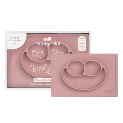 ezpz Mini Mat (Blush) - 6 -12 Months+ - 100% Silicone Suction Placemat + Divided Plate with Three Compartments - Supports Baby-Led Weaning - Designed for Highchair, Table, and Travel
