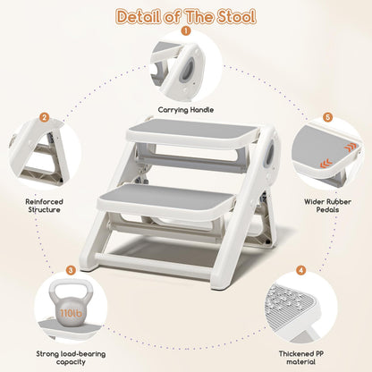 MoreFeel Foldable Toddler Step Stool for Bathroom Sink - 2-Step Kids Stool for Potty Training, Kitchen Counter & Bedroom, Sturdy Non-Slip Child Safety Stool Helper