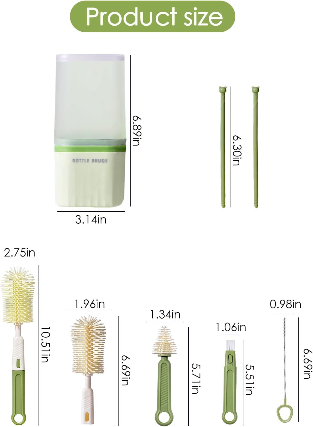 Baby Bottle Brush Set-Travel Bottle Cleaner Kit with Silicone Brush,Drying Rack,Nipple Brush,Straw Brush,Bottle Mouth Brush,Storage Box-6 in 1 Portable Bottle Washing Kit for Home and Travel