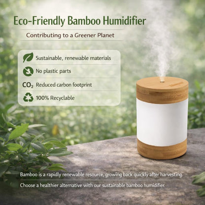 Bamboo Ultrasonic Mini Humidifier, 400ml Quiet Desktop Humidifier with Dual LED Night Light, USB-C Powered, Auto Shut-Off, Portable Small Room Air Moisturizer for Bedroom, Desk, Office & Travel
