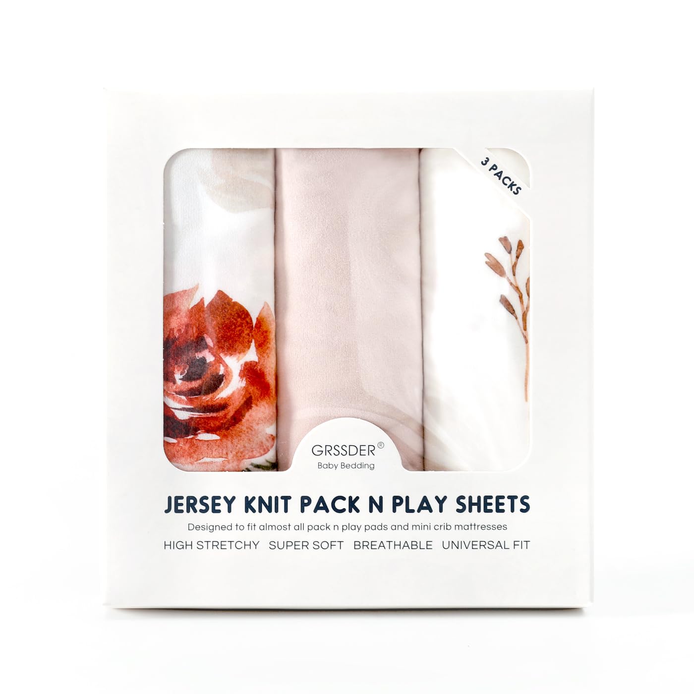 GRSSDER Stretch Ultra Soft Jersey Knit Fitted Pack n Play Playard Sheets Set 2 Pack，Fits Portable/Mini Cribs Sheets, Playards Mattress Pads, Stylish Watercolor Animals for Baby, Mint Green