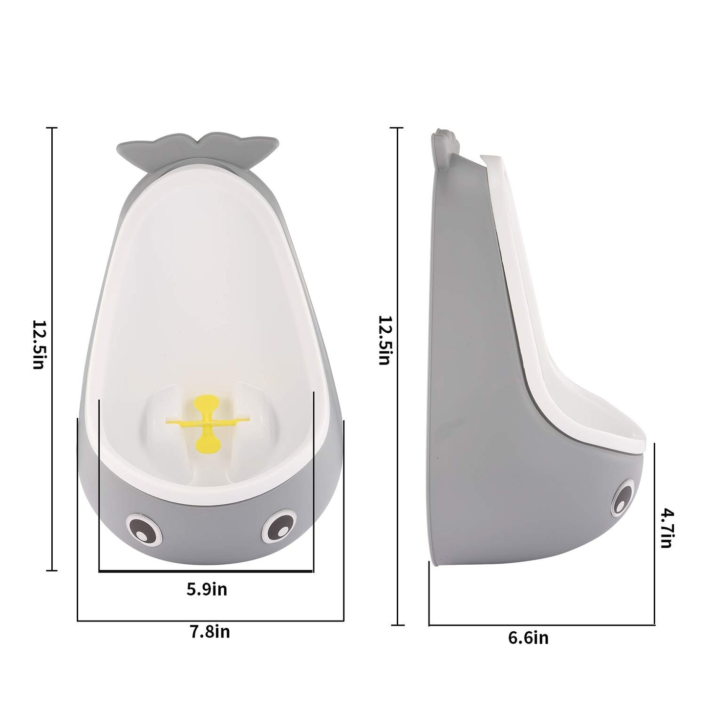 Whale Potty Training Urinal for Boys with Funny Aiming Target , Toddler Boy Toilet Pee Trainer - Gray