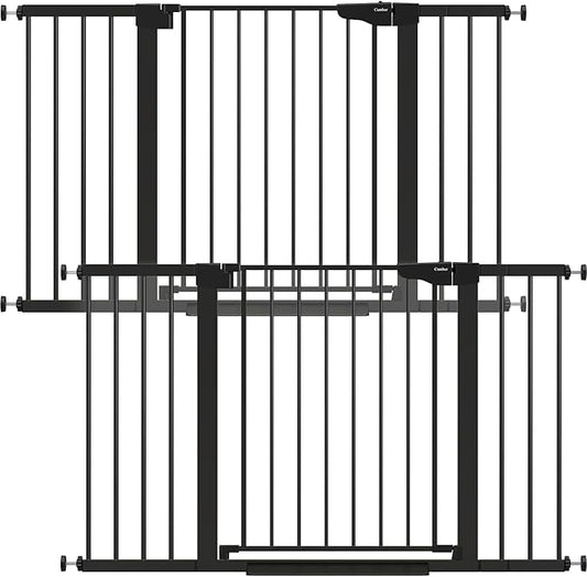 Cumbor 2 Pack 29.7-51.5" Extra Wide Baby Gate for Stairs, Easy Walk Through Dog Gates for Doorways, Pressure Mounted Pet Gate Indoor, Safety Auto-Close Child Gate for Kids with 4 Wall Cups, Black