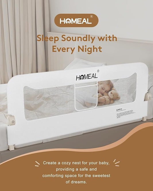 HOMEAL 59in Foldable Toddler Bed Rails, Bed Rail for Toddlers with U-Shape Base, Baby Bed Rail Guard for Twin, Full, Queen, King Beds, Bed Rail for Baby, White