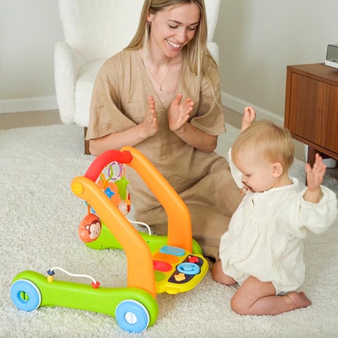 Move2Play, 4-in-1 Baby Play Mat & Activity Center Gym | Walker | Infant Present for Tummy Time | Birthday Gift for 3, 4, 5, 6, 7, 8, 9, 10, 12 + Month Old Boys & Girls (Yellow)