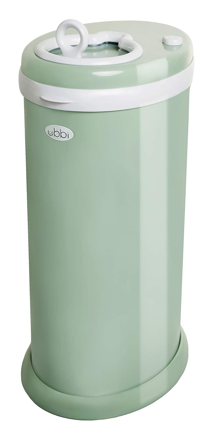 Ubbi Steel Diaper Pail & On-The-Go Diaper Bag Dispenser for Travel with Lavender-Scented Bags Baby Registry Must-Have Bundle, Sage Green