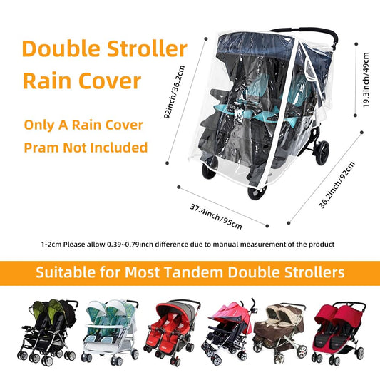 Double Stroller Rain Cover, Universal Weather Shield for Side by Side Twins Stroller, Waterproof Stroller Cover for Rain and Snow, Baby Travel Outdoor Accessories