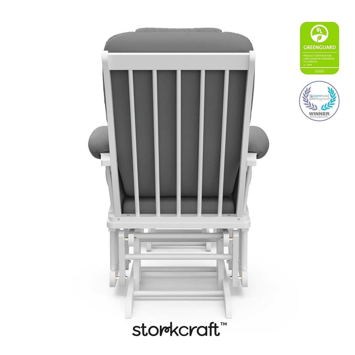 Storkcraft Tuscany Glider with Ottoman (Black/Gray) — GREENGUARD Gold Certified, Bonus Lumbar Cushion Included, Solid Wood Base, Smooth Motion, Award-Winning Nursery Rocking Chair, Glider and Ottoman