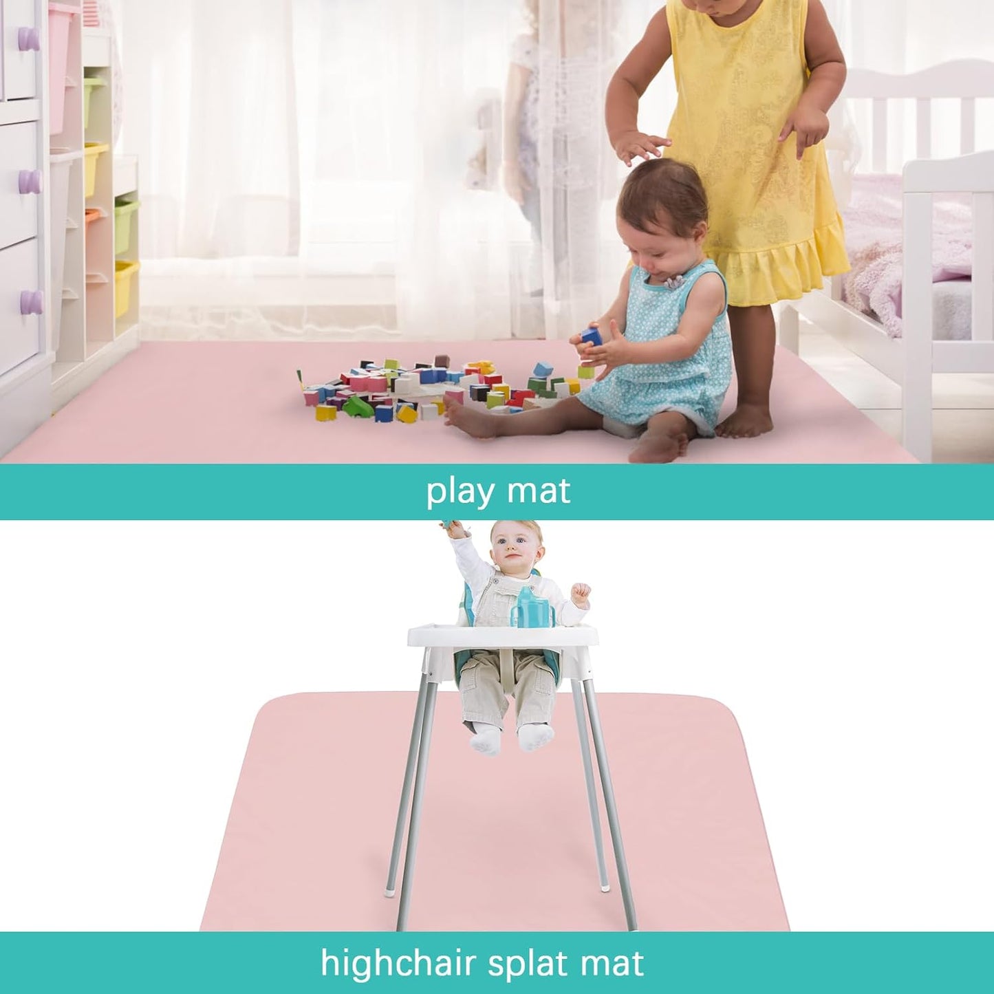 Splat Mat 2 Pack for Under High Chair & Arts & Crafts & Eating Mess, Waterproof 42''×46'' Baby Playtime Anti-Slip High Chair Mat for Floor or Table, Reusable & Portable Splash Mat
