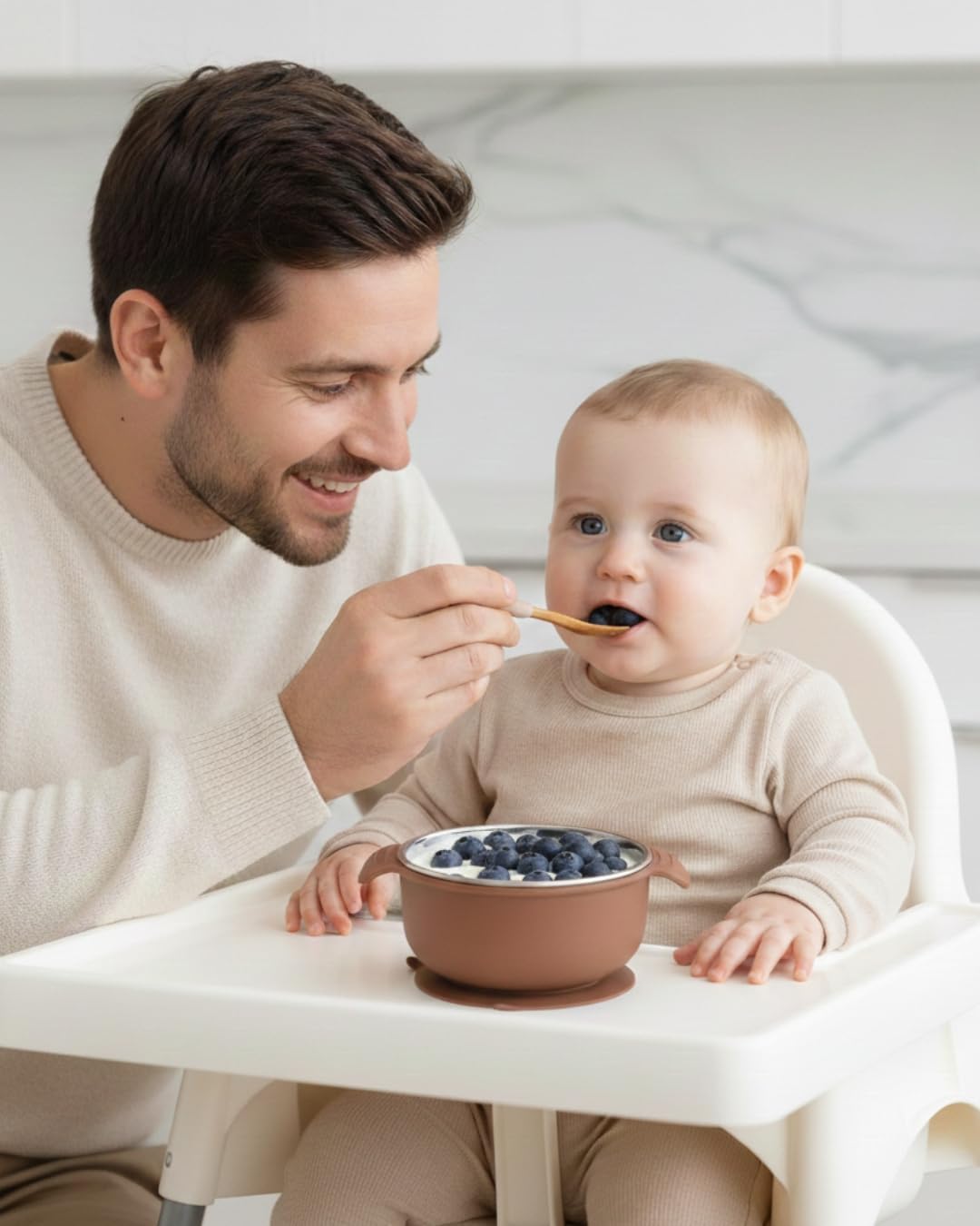 Stainless Steel Baby Suction Bowls with Handles 2 Pack, Non-Slip Children Food Bowl with Silicone Sleeve for Kids Toddlers Infants, Unbreakable & Non Toxic (Sage Green & Mocha Mousse)