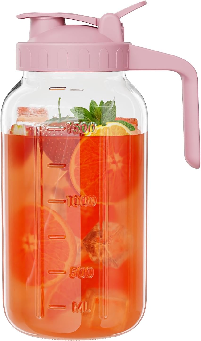 JunVpic Breast Milk Pitcher - 32 oz Glass Mason Jar with Dual Leak-Proof Design, Airtight Seal, Pour Spout & Handle, Storage Container for Breastmilk, Iced Tea & Ice Drinks（Gray）