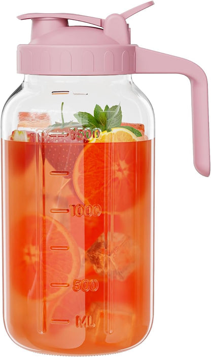 JunVpic Breast Milk Pitcher - 32 oz Glass Mason Jar with Dual Leak-Proof Design, Airtight Seal, Pour Spout & Handle, Storage Container for Breastmilk, Iced Tea & Ice Drinks（Gray）