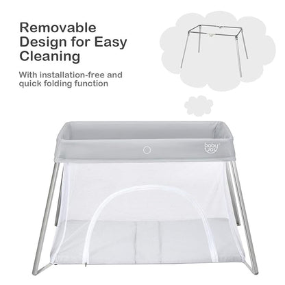 BABY JOY 2 in 1 Travel Crib with Side Zipper, Portable Baby Playard with Soft Washable Mattress, Installation-Free Home Playard with Carry Bag for Airplane, Lightweight Playpen for Infants &Toddlers