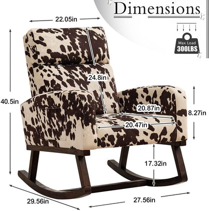 HCHAIRH Rocking Chair Nursery, Upholstered Fabricr Nursing Rocking Chairs with Soft High Back, Modern Nursery Glider Rocker for Mom Living Room, Bedroom, Camel