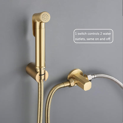 ICOBES Handheld Bidet Sprayer for Toilet, Brushed Gold Brass Bathroom Cloth Diaper Sprayer Set with Angle Valve, Wall Mounted Toilet Bidet Sprayer Kit for Feminine Hygiene, Bathing Pets