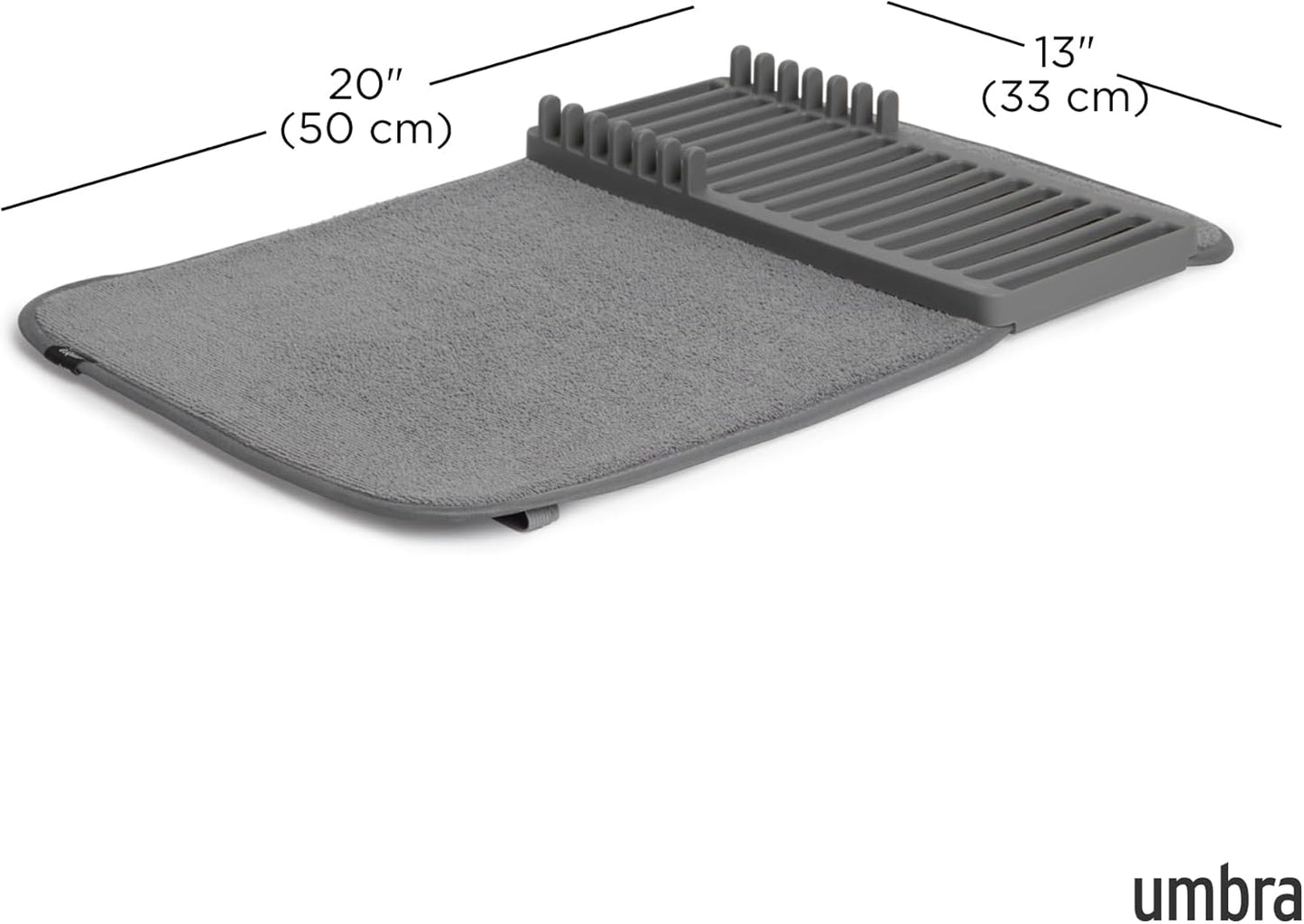 Umbra Udry Dish Rack and Microfiber Drying Mat – Space-Saving Design Folds Up for Easy Storage, Mini Rack, Gray