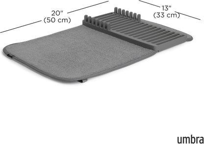 Umbra Udry Dish Rack and Microfiber Drying Mat – Space-Saving Design Folds Up for Easy Storage, Mini Rack, Gray