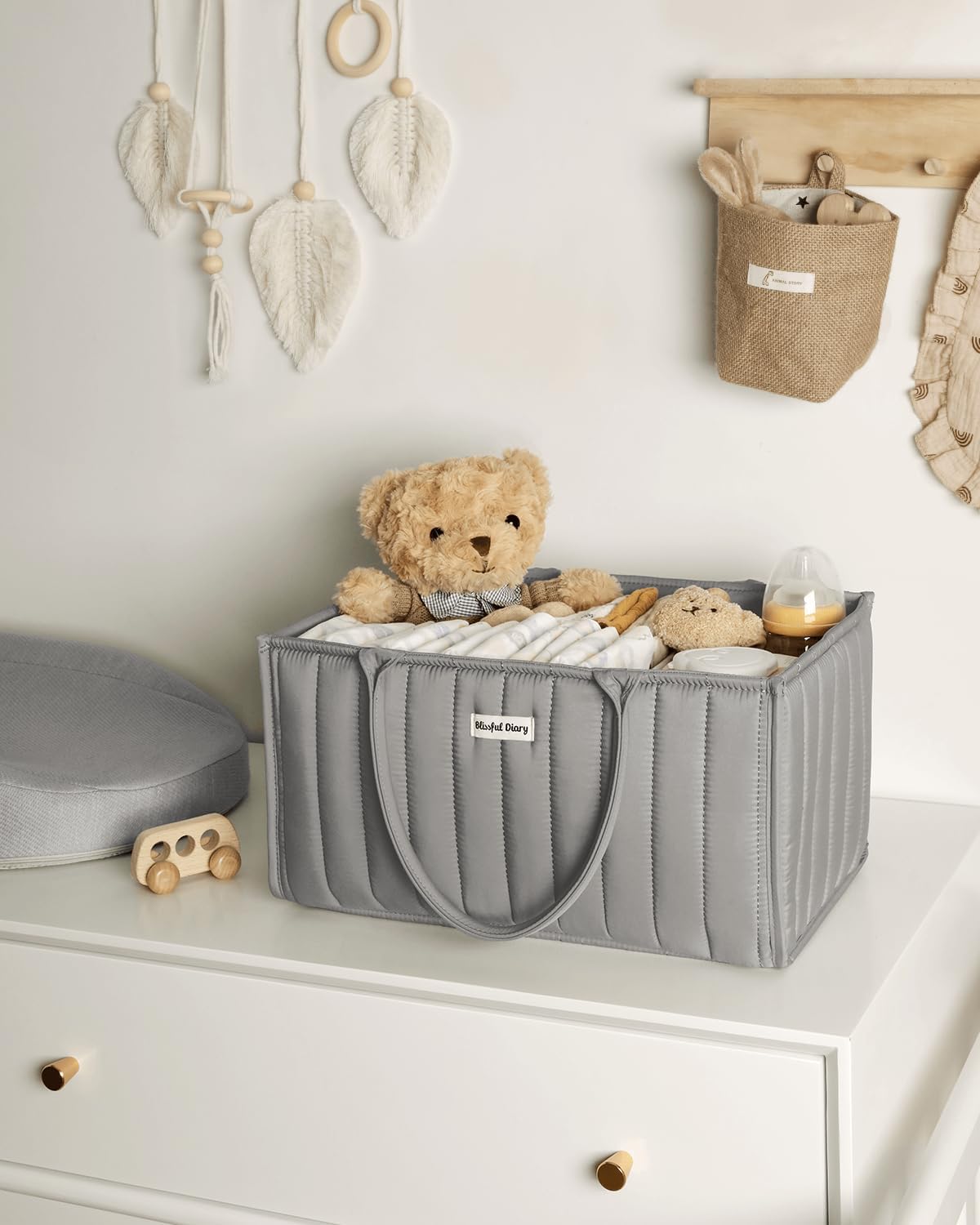 Blissful Diary Baby Diaper Caddy Organizer, Stylish Storage Basket for Newborn Essentials and Diaper Station, Gift for Baby Shower and Registry Must-Have, Mocha Brown