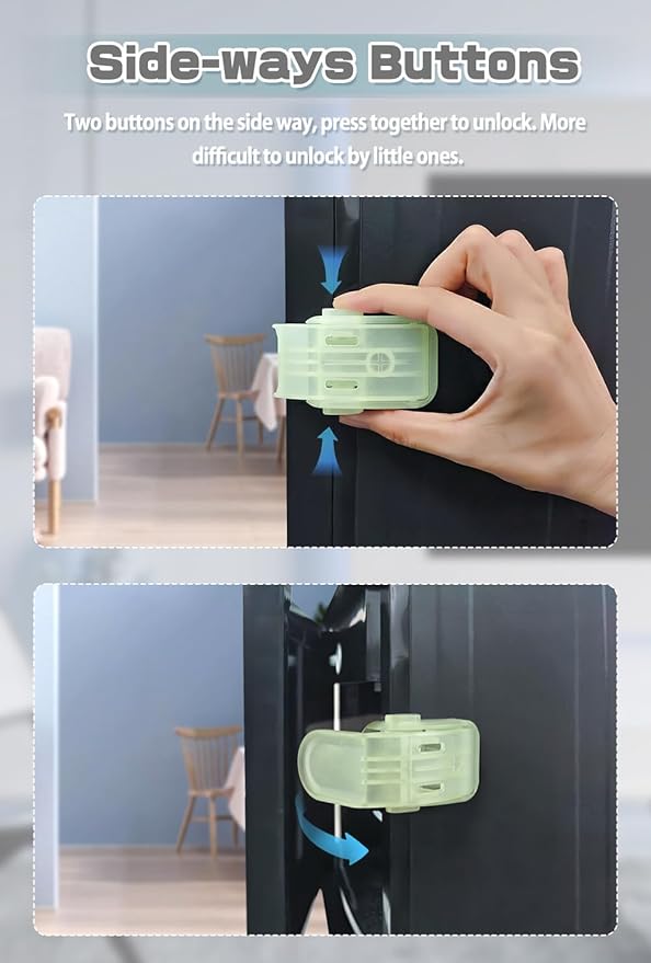 Maveek Baby Proof Drawer Lock Glow In The Dark, 4 Pack Luminous Cabinet Button Locks For Kitchen Cupboard, RV, Furnitures, Easy To Find At Night, Fluorescent Green