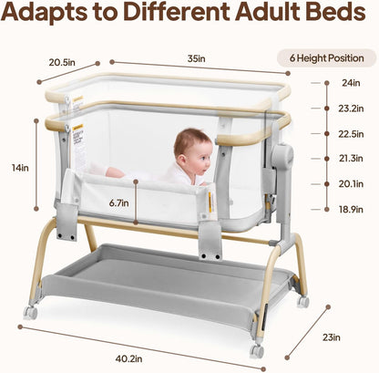 Tinyiota 3 in 1 Baby Bassinet,Rocking Bedside Crib Sleeper for Newborns,Adjustable Height Bassinet with Mattress and Soft,Breathable Sheet,Full-Mesh Sides,Stable&Cozy Crib for Babies