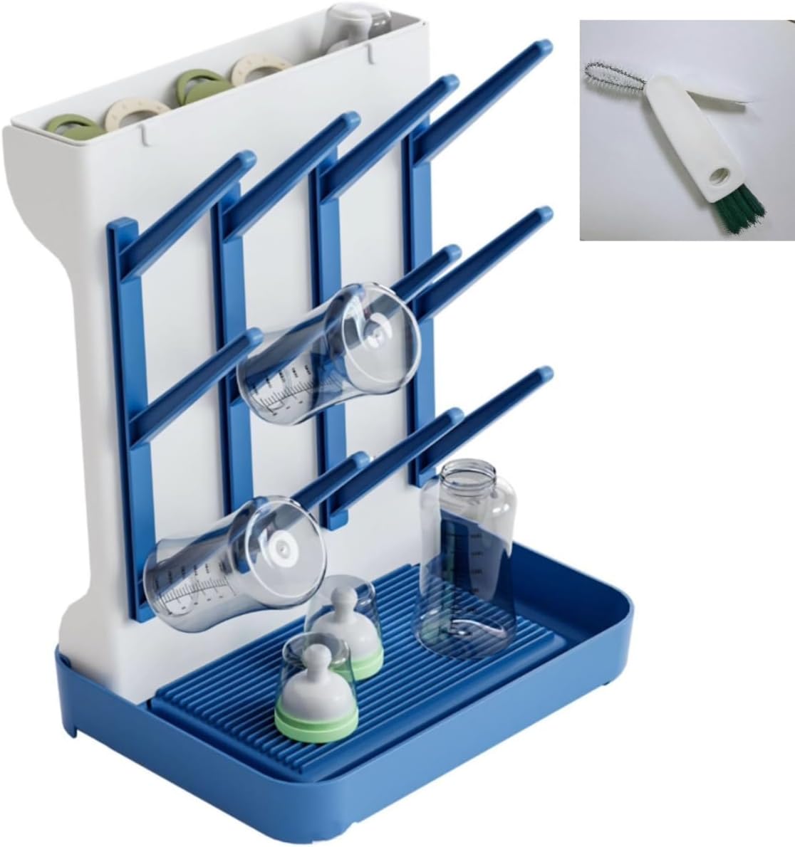 Baby Bottle Drying Rack, Countertop Bottle Dryer, Cup Drying Rack, for 12Pc Bottles and Accessories,Pump Parts,Pacifiers,for Small Water Cup,Vitality Blue, Free Small Brush for Cleaning