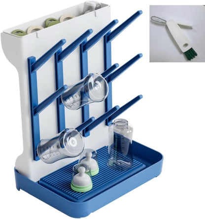 Baby Bottle Drying Rack, Countertop Bottle Dryer, Cup Drying Rack, for 12Pc Bottles and Accessories,Pump Parts,Pacifiers,for Small Water Cup,Vitality Blue, Free Small Brush for Cleaning