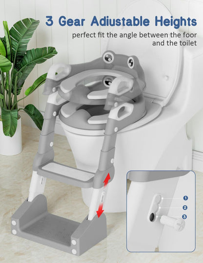 Potty Training Seat, Toddler Potty Training Toilet, Upgrade 2 In 1 Toddler Toilet Seat with Steps Stool Splash Guard and Anti-Slip Pad Soft Cushion, Potty Seats for Toddlers Baby Kids (Pink)