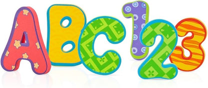 Nuby Floating Bath Tub Alphabet and Numbers Set - Soft Foam Waterproof Letters and Numbers - 36 Pieces - Educational Bath Toys for Kids - 3+ Years