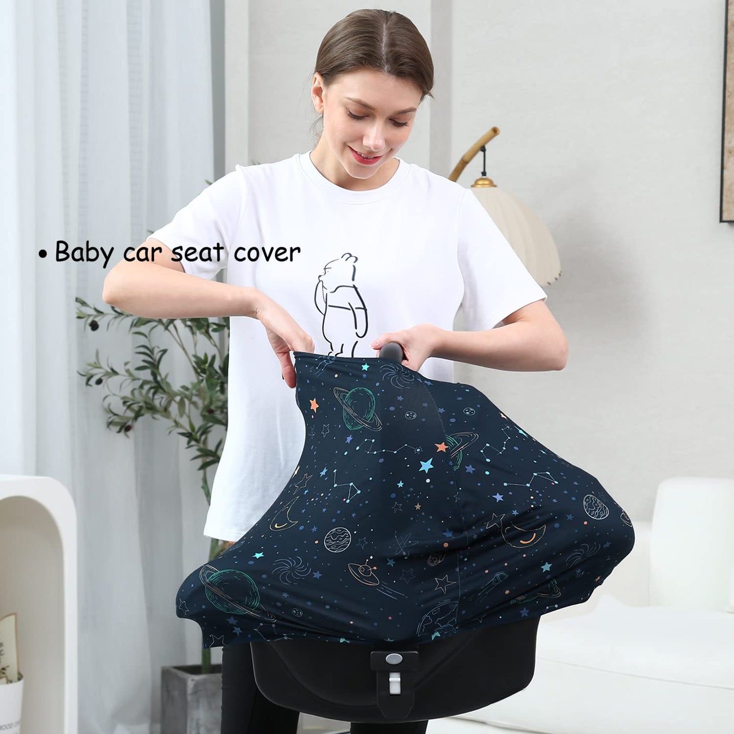 Car Seat Covers for Babies - Multi-use Carseat Canopy Cover Breastfeeding Covers, Stroller Canopy Cover (Navy Dinosaur)