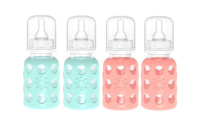 Lifefactory Glass Baby Bottle BPA Free | Protective Silicone Sleeve | 4 oz Pack of 2 | Cantaloupe, Banana
