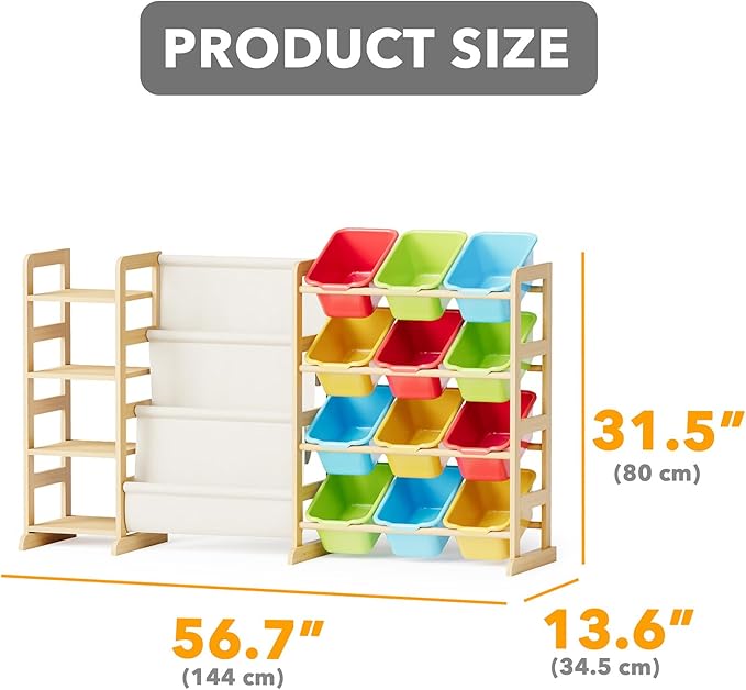 SpaceAid 3-in-1 Toy Storage Organizer with 4 Shelves and 12 Bins, Toy Organizers Storage 3-Tier Bookshelf, Kids Bin Shelf Box Bookcase for Bedroom Playroom Organization Room Decor, Multi-Colored
