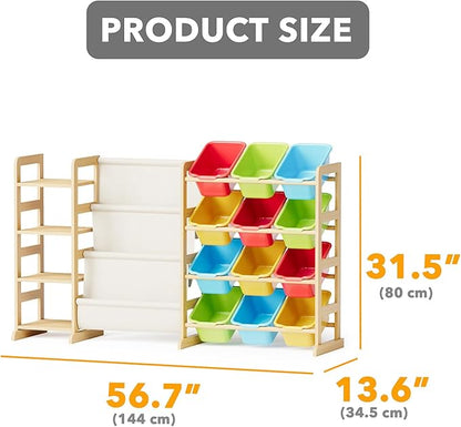 SpaceAid 3-in-1 Toy Storage Organizer with 4 Shelves and 12 Bins, Toy Organizers Storage 3-Tier Bookshelf, Kids Bin Shelf Box Bookcase for Bedroom Playroom Organization Room Decor, Multi-Colored