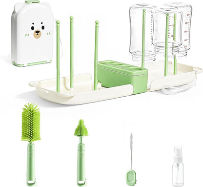 LEQXGO Travel Baby Bottle Cleaner Kit with Storage Case, 7-in-1 Baby Bottle Brush Set with Drying Rack for Breast Pump Parts, Bottle Washing Kit - Baby Travel Essential for Flying & On-the-Go (Blue)