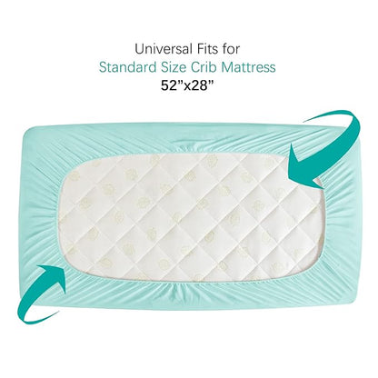 Crib Mattress Protector Sheets Waterproof 2 Pack, Quilted Crib Mattress Pad Cover Fitted Fits for Baby Toddler Bed Mattress, Aqua & Pink, 52” x 28”