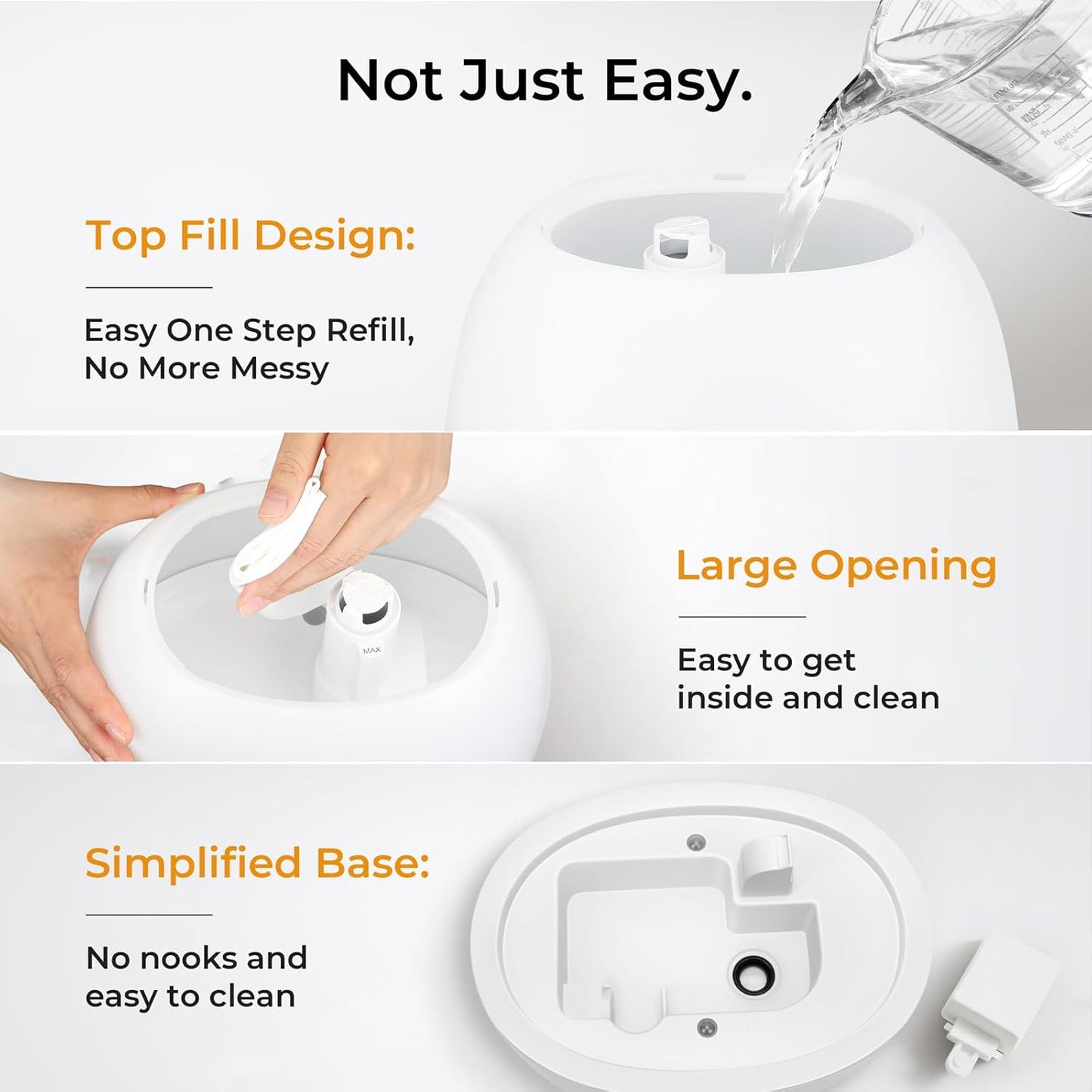 BOXING 3L Cool Mist Humidifier, Ultra Quiet 20dB for Bedroom, Baby & Office, Top Fill Air Humidifier for Home Office & Indoor Plants, 30H Runtime, Essential Oil Tray, Night Light, BPA-Free, White