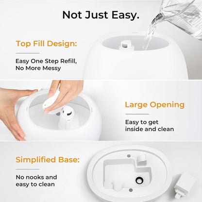BOXING 3L Cool Mist Humidifier, Ultra Quiet 20dB for Bedroom, Baby & Office, Top Fill Air Humidifier for Home Office & Indoor Plants, 30H Runtime, Essential Oil Tray, Night Light, BPA-Free, White