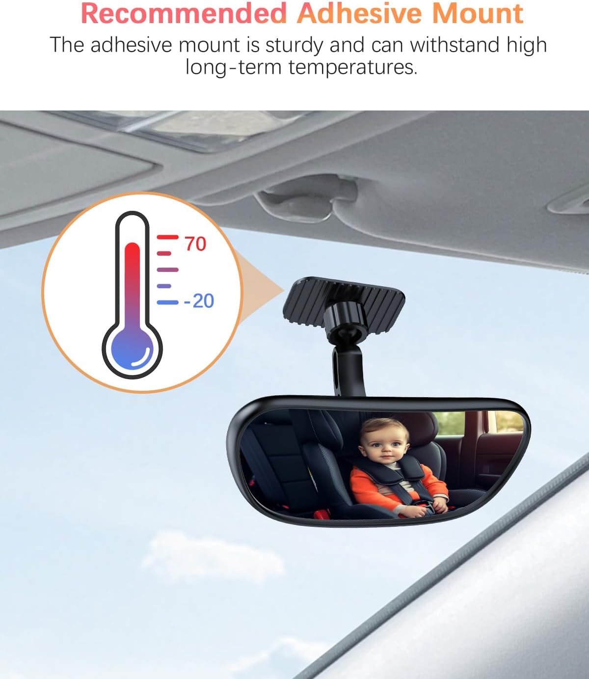 Baby Car Mirror on the Front Windshield, 360° Adjustable Wide Angle Convex Rearview for Rear Facing Infant Suction Cup & Adhesive Mount Safety Mirror for Car SUV Trucks