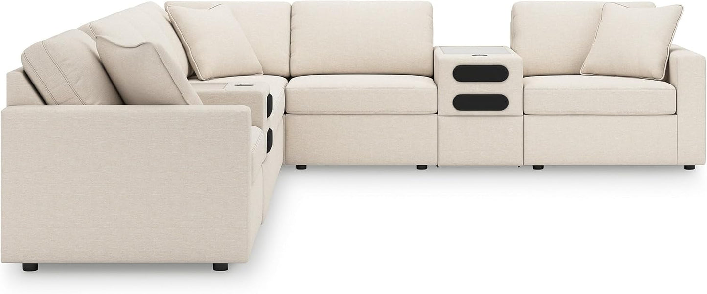 Signature Design by Ashley Modmax Coastal Press-Back Swivel Glider Rocker Recliner with Machine Washable Cover, Hidden Storage Compartments and 2 Bolster Pillows, Beige - Colors A