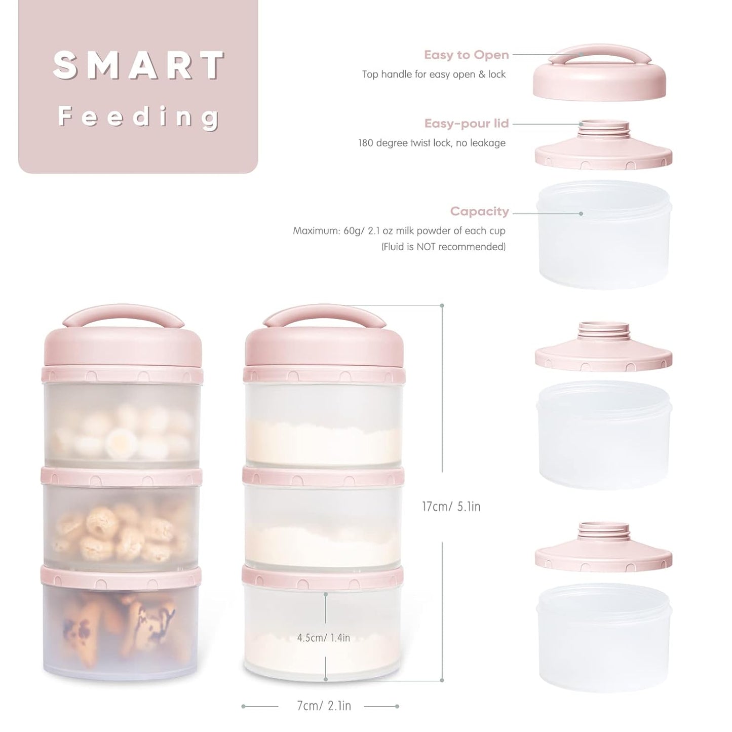 Termichy Stackable Formula Dispenser Portable Milk Powder Container, 2 Pack, Warm Grey